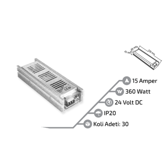 24V SLİM TRAFO 15A